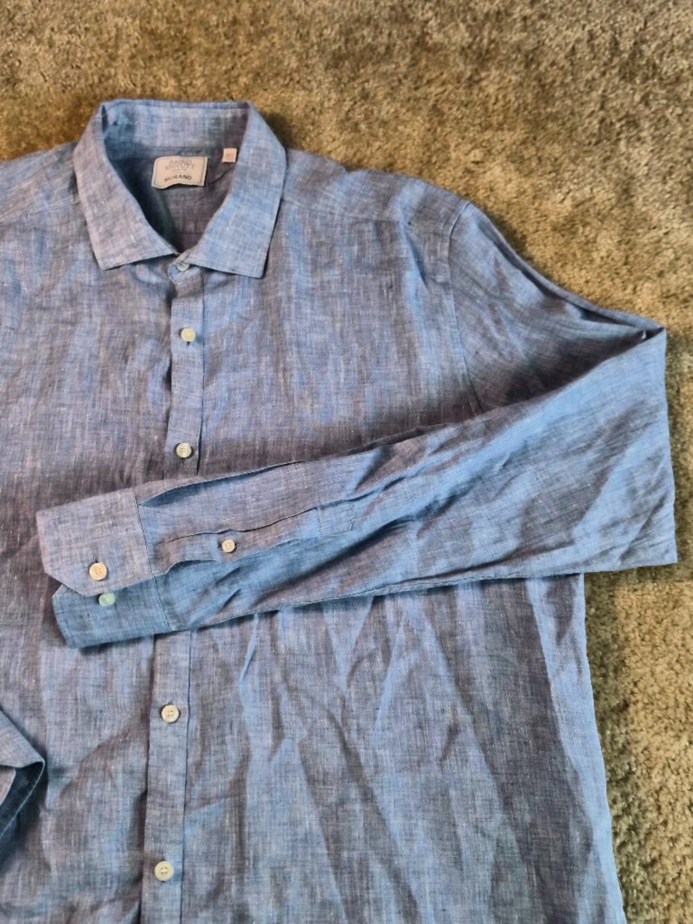 Baird Mcnutt Murano Linen Shirt Men's Size 2XT Blue Long Sleeve Button-Up G008